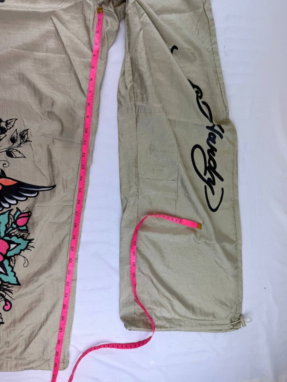 NWT Ed Hardy Women's Eagle Anchor Nylon Pants Gold Size Medium - Picture 10 of 11